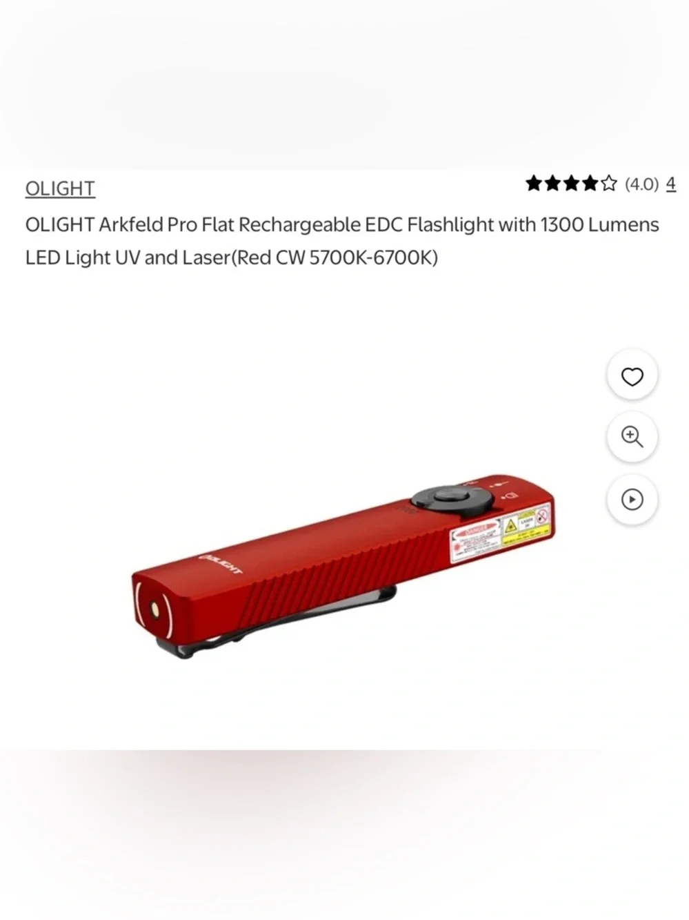 🟥 Olight Arkfeld Pro Flat Rechargeable EDC Flashlight - Red